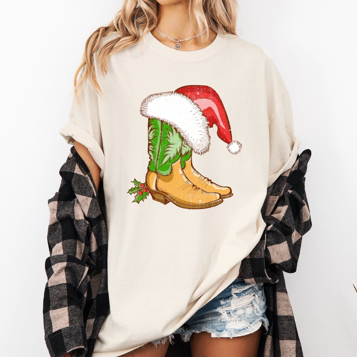 Cowboy Boots, Christmas, Santa, Country, Western, Xmas Tshirt Comfort Colors T-Shirt