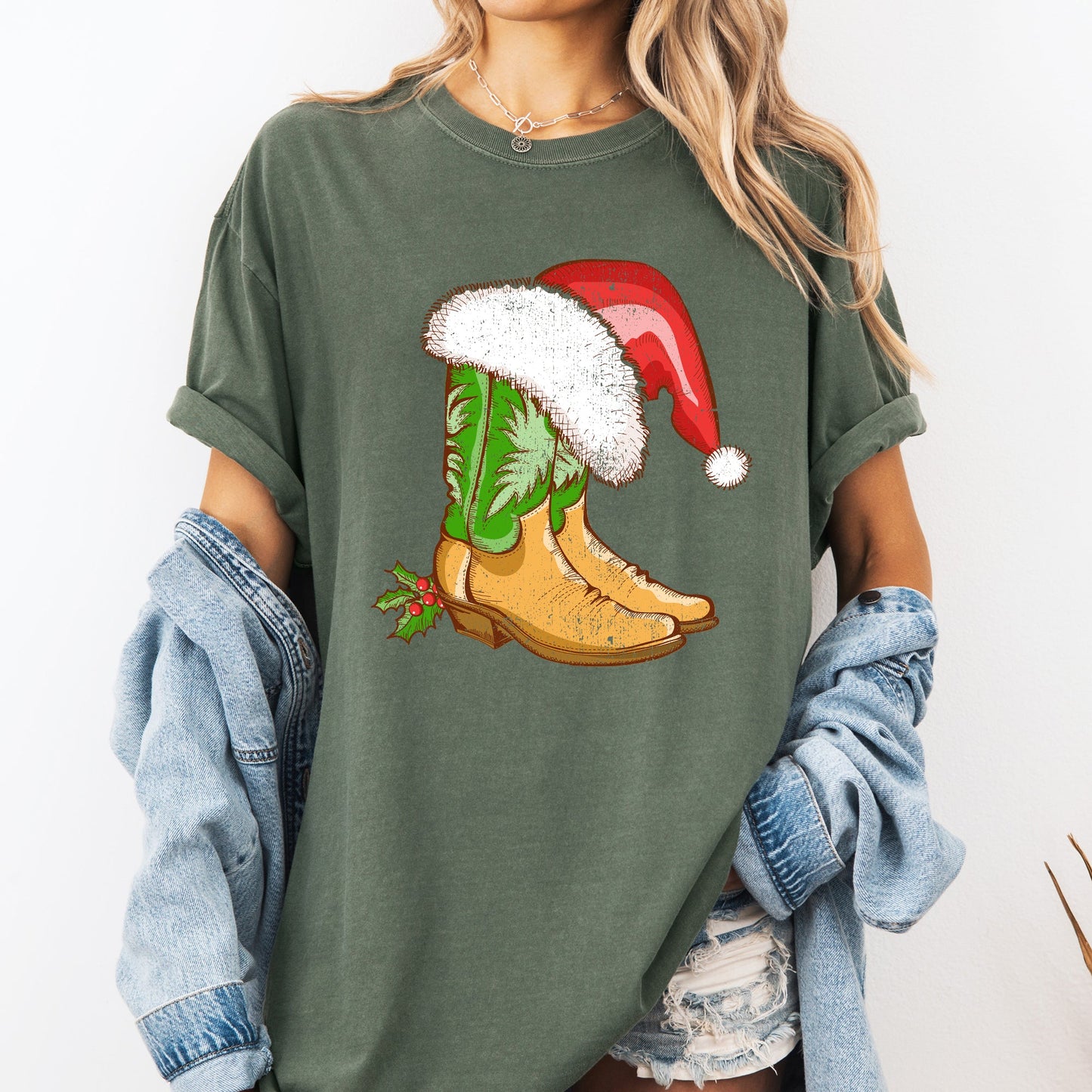 Cowboy Boots, Christmas, Santa, Country, Western, Xmas Tshirt Comfort Colors T-Shirt