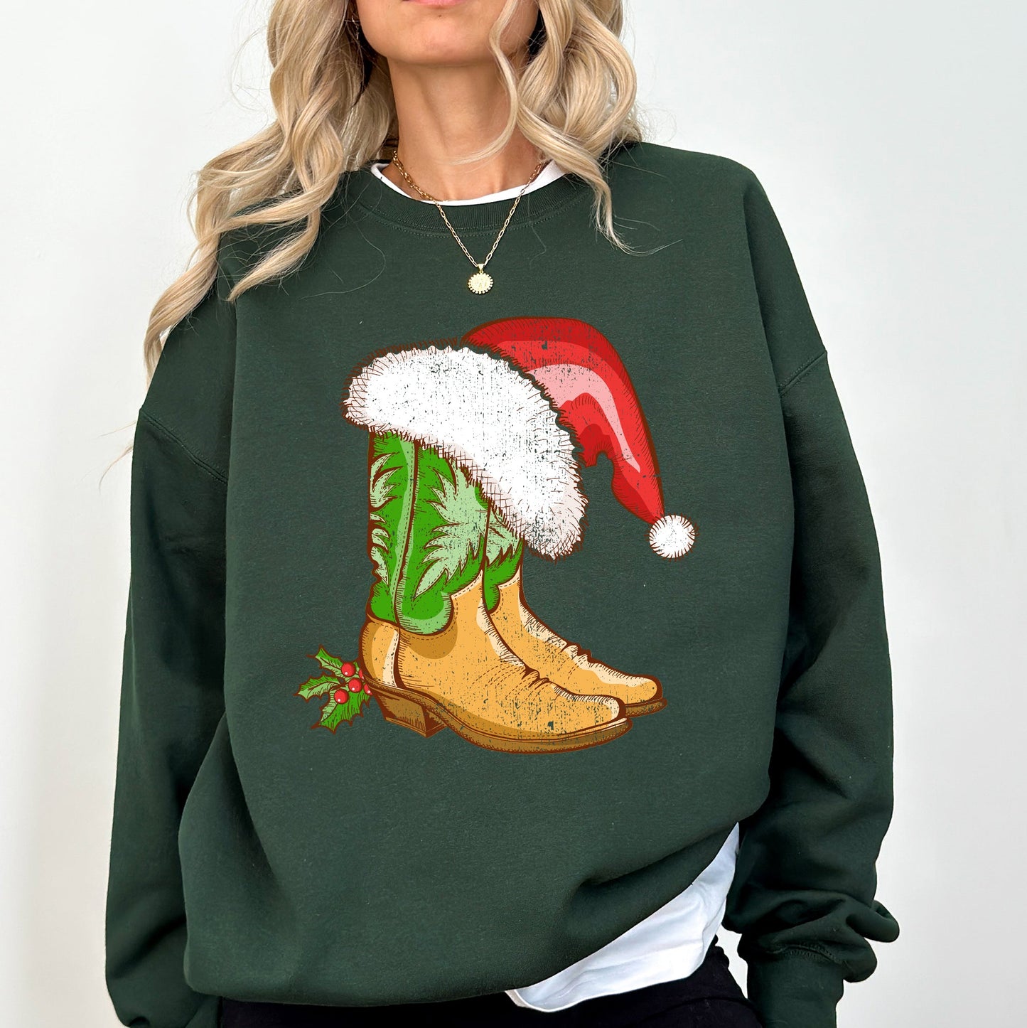 Cowboy Boots, Christmas, Santa, Country, Western, Xmas Sweatshirt