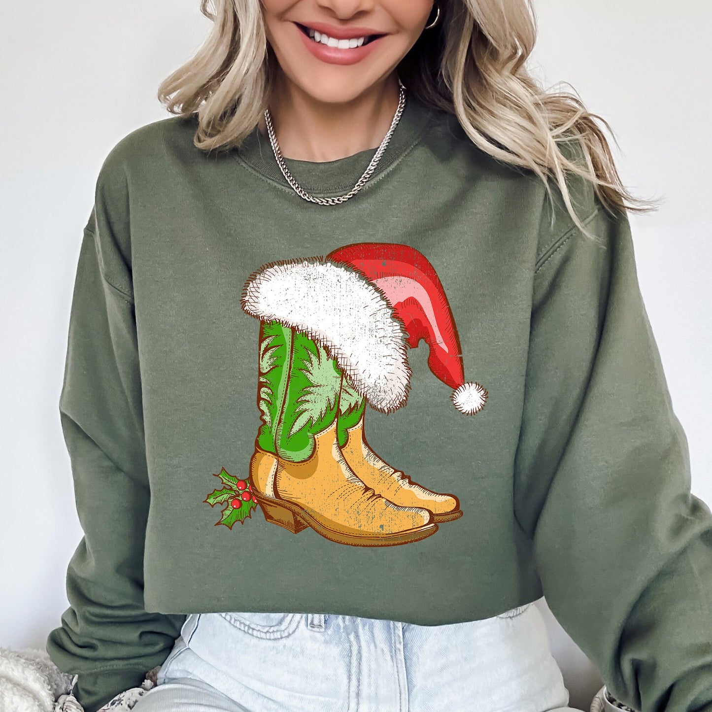 Cowboy Boots, Christmas, Santa, Country, Western, Xmas Sweatshirt