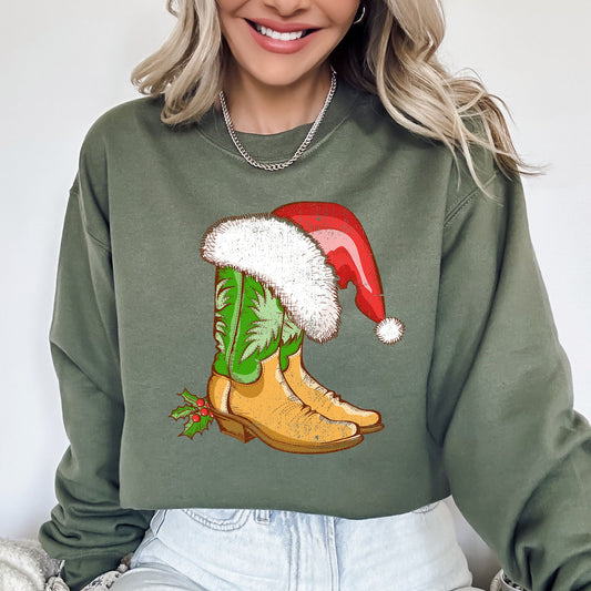 Cowboy Boots, Christmas, Santa, Country, Western, Xmas Sweatshirt