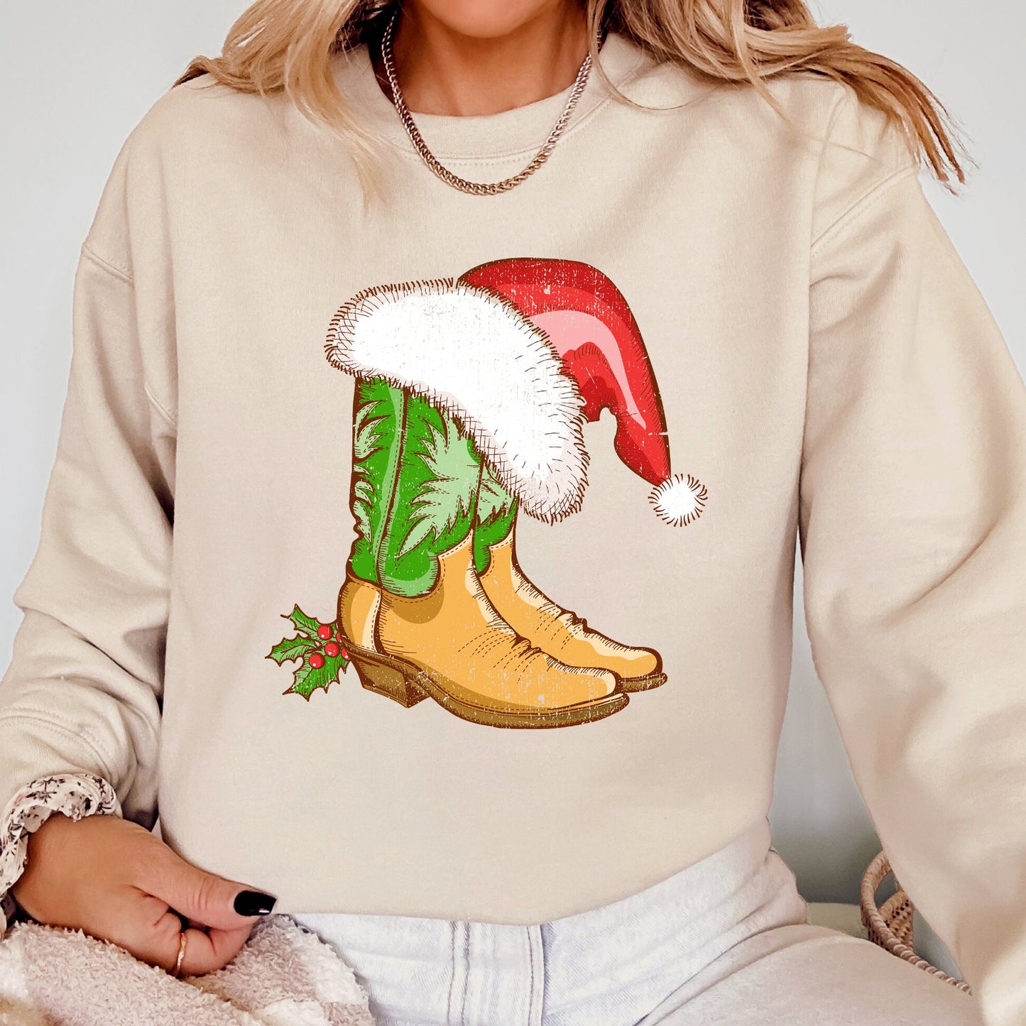 Cowboy Boots, Christmas, Santa, Country, Western, Xmas Sweatshirt