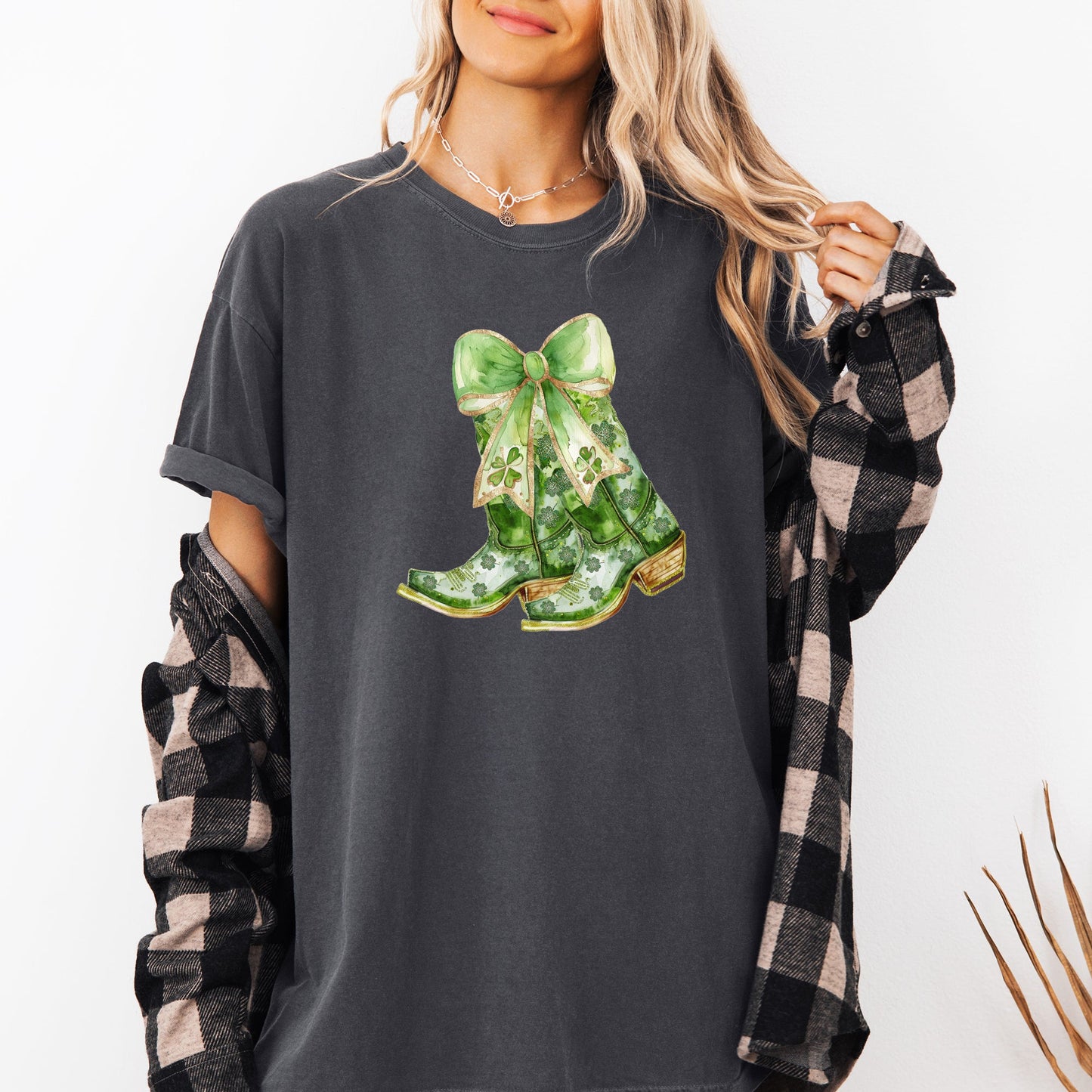Cowboy Boots, St Patrick's Day, Shamrock, Clover, Lucky, Leprechaun Tshirt Comfort Colors T-Shirt