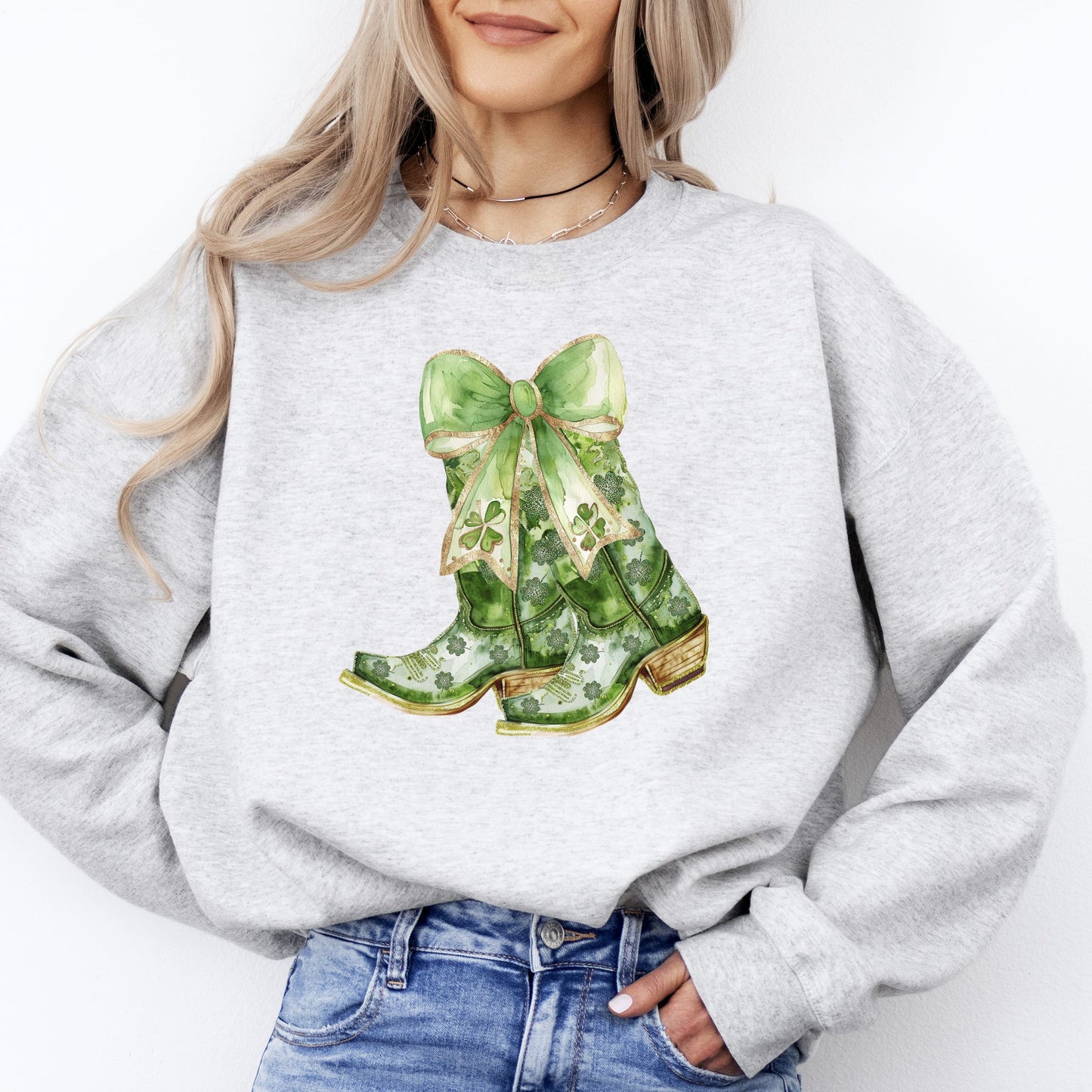 Cowboy Boots, St Patrick's Day, Shamrock, Clover, Lucky, Leprechaun Sweatshirt