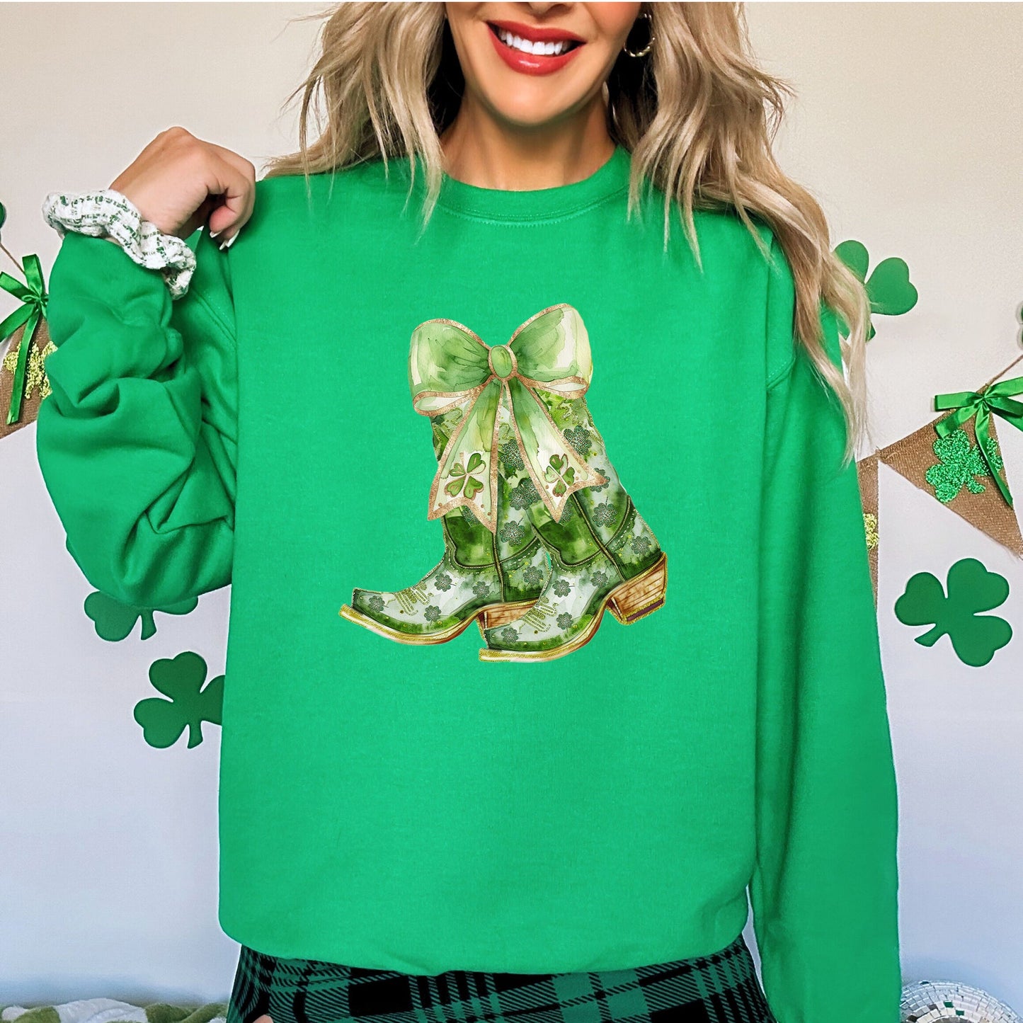 Cowboy Boots, St Patrick's Day, Shamrock, Clover, Lucky, Leprechaun Sweatshirt