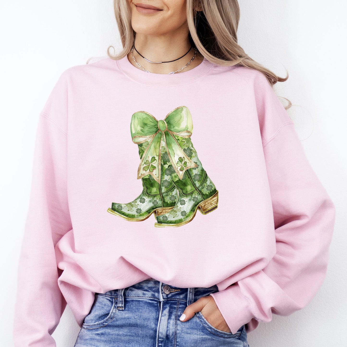 Cowboy Boots, St Patrick's Day, Shamrock, Clover, Lucky, Leprechaun Sweatshirt