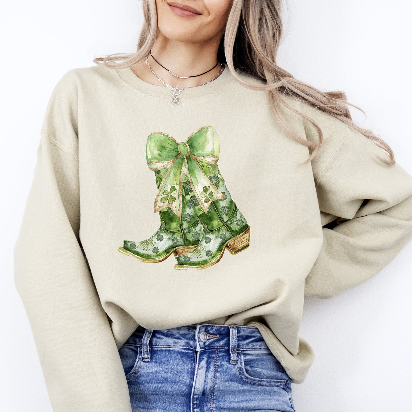 Cowboy Boots, St Patrick's Day, Shamrock, Clover, Lucky, Leprechaun Sweatshirt
