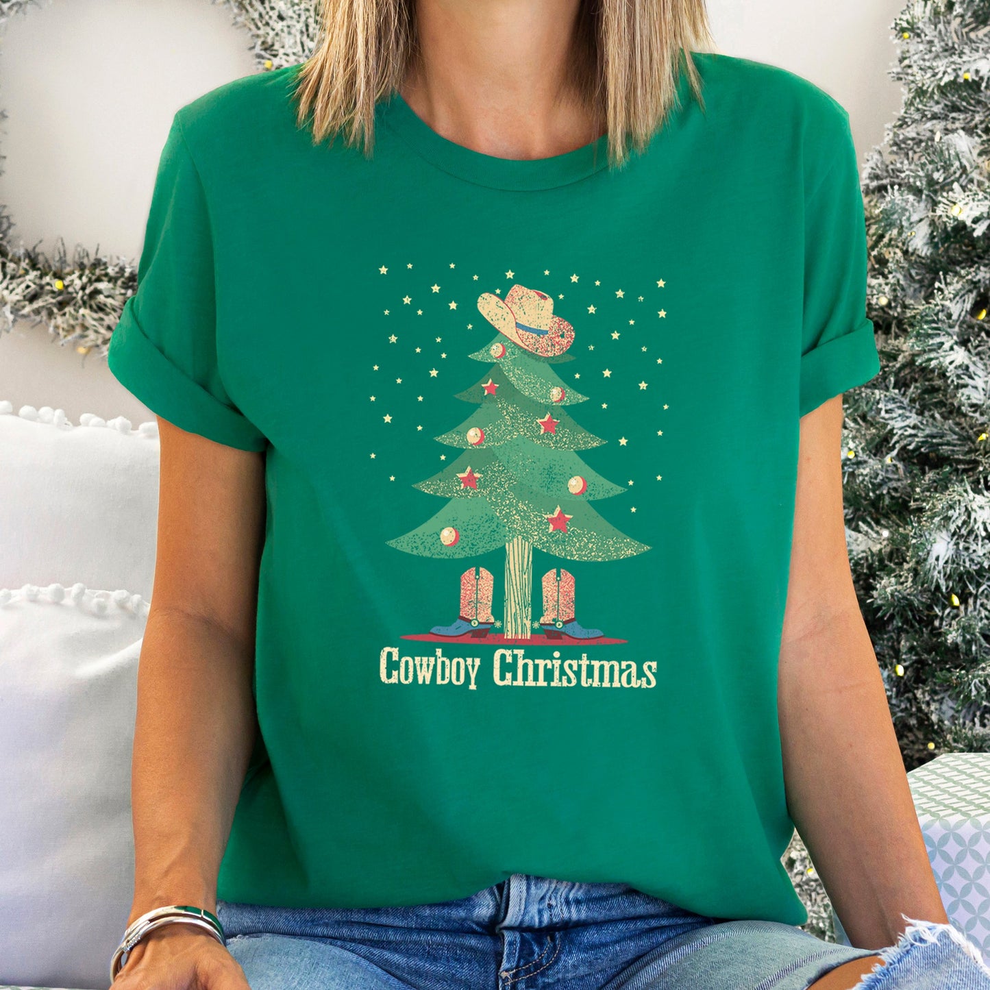Cowboy Christmas, Country, Western, Boots Super Soft Tees