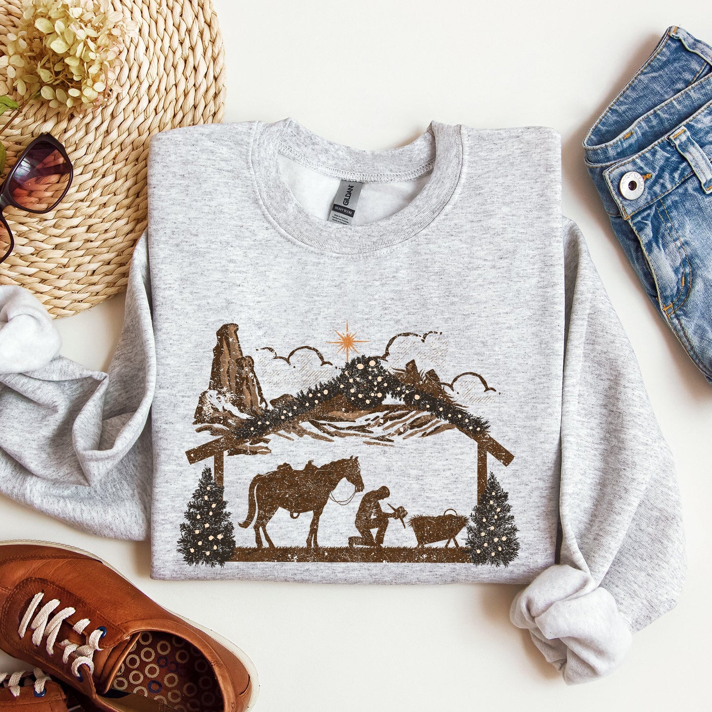Cowboy Christmas, Manger, Christian, Religious Sweatshirt