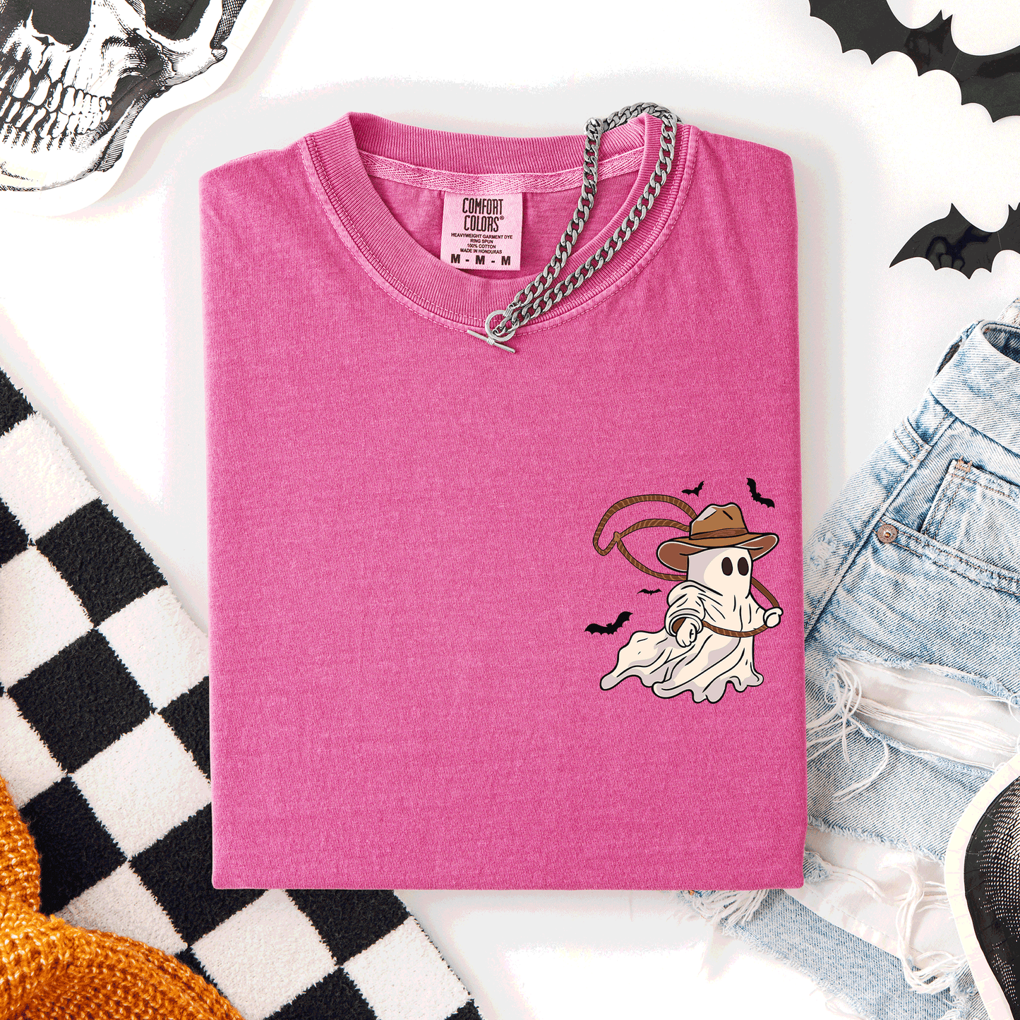 Cowboy Ghost, Lasso, Halloween, Cute, Western, Country, Pocket, Comfort Colors T-Shirt