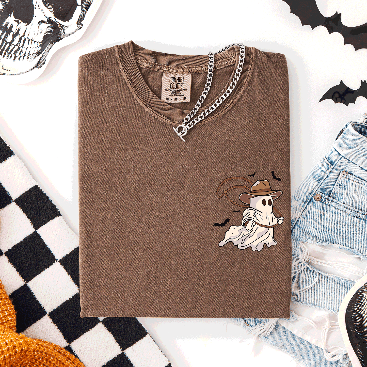 Cowboy Ghost, Lasso, Halloween, Cute, Western, Country, Pocket, Comfort Colors T-Shirt