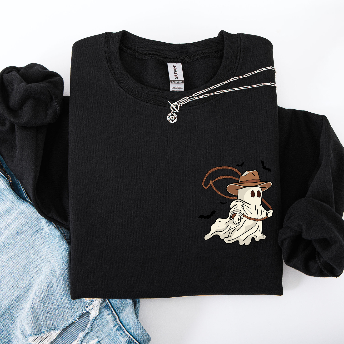 Cowboy Ghost, Lasso, Halloween, Cute, Western, Country, Pocket Sweatshirt