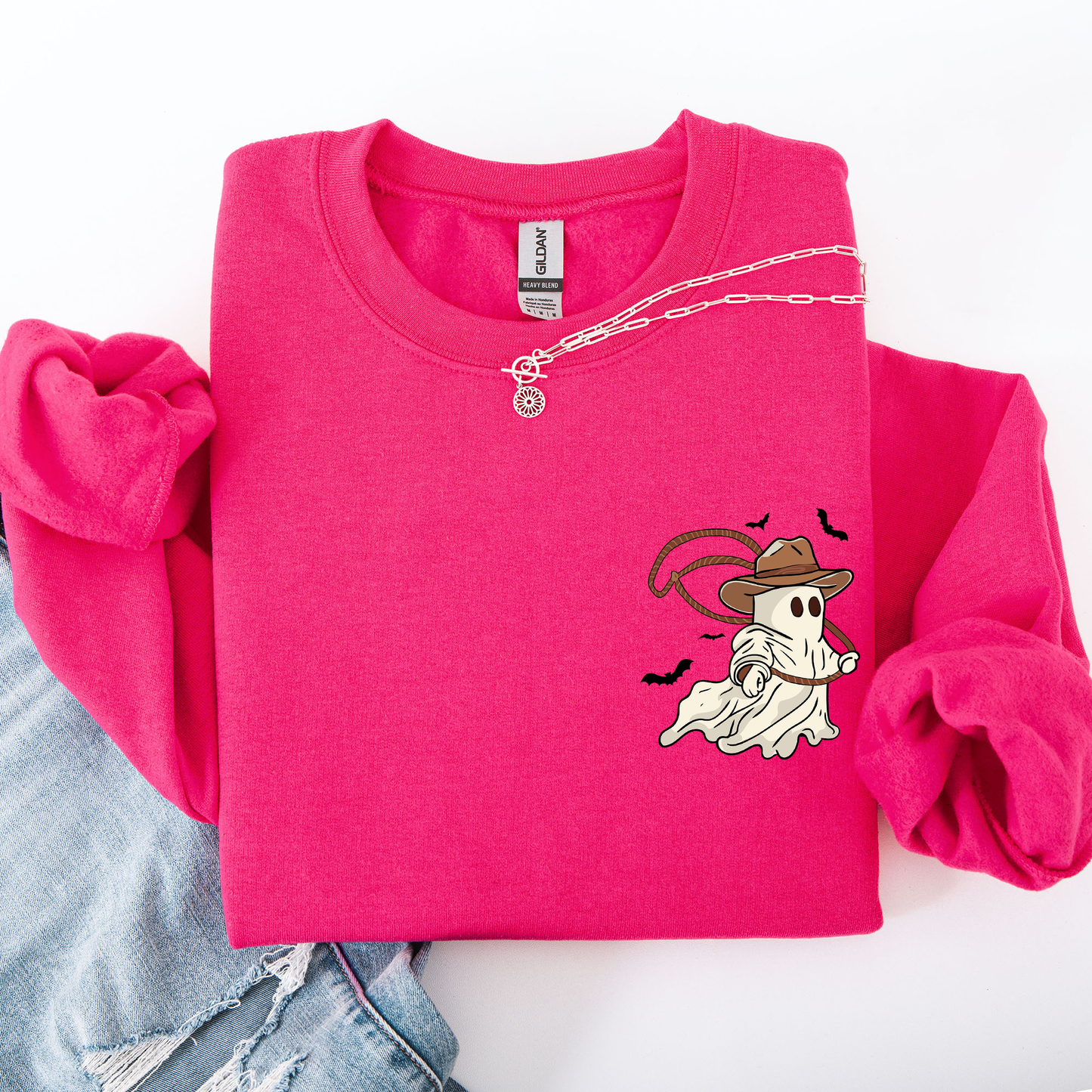 Cowboy Ghost, Lasso, Halloween, Cute, Western, Country, Pocket Sweatshirt