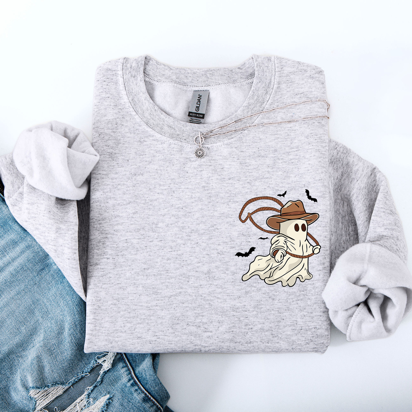 Cowboy Ghost, Lasso, Halloween, Cute, Western, Country, Pocket Sweatshirt
