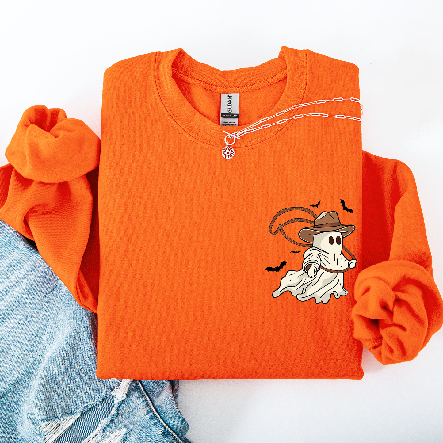 Cowboy Ghost, Lasso, Halloween, Cute, Western, Country, Pocket Sweatshirt
