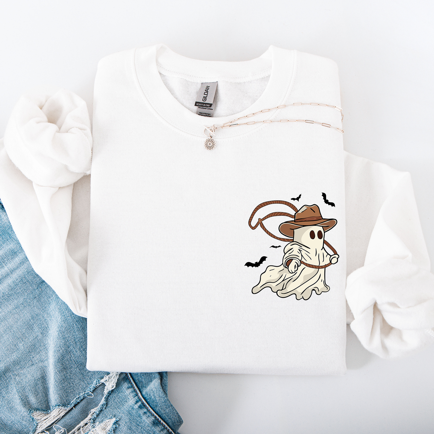 Cowboy Ghost, Lasso, Halloween, Cute, Western, Country, Pocket Sweatshirt