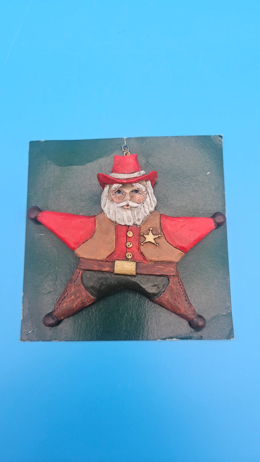 Vintage Cowboy Santa Ornament – Western Christmas Décor Accent