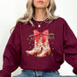 Cowgirl Boots, Cowboy, Bows, Mistletoe, Christmas, Santa, Country, Western, Xmas Sweatshirt