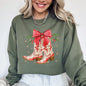 Cowgirl Boots, Cowboy, Bows, Mistletoe, Christmas, Santa, Country, Western, Xmas Sweatshirt