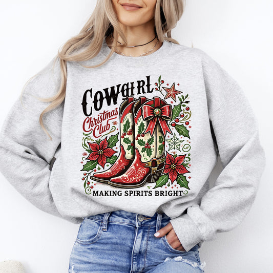 Cowgirl Christmas Club, Cowboy Boots, Western, Santa, Flowers Sweatshirt