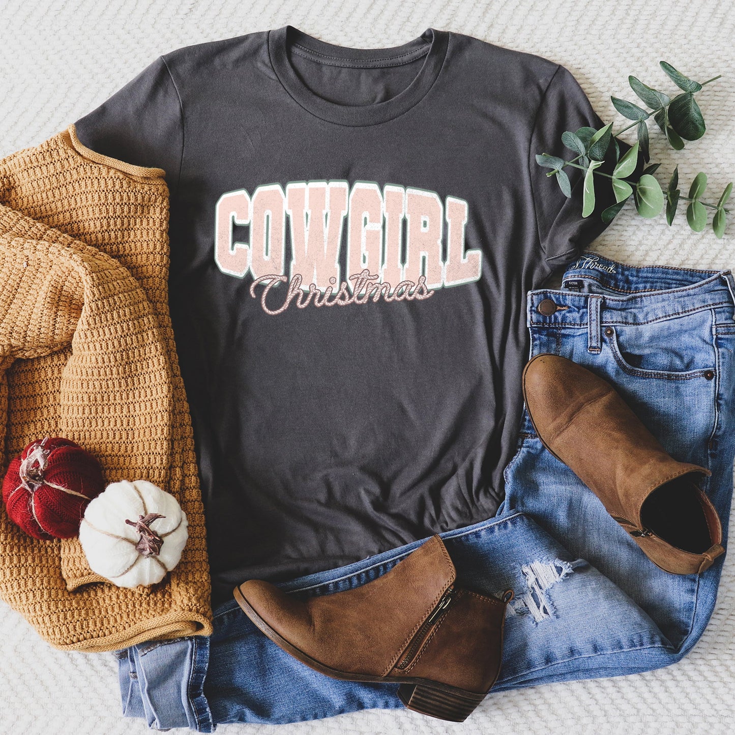Cowgirl Christmas, Retro, Cute, College Text Super Soft Tees