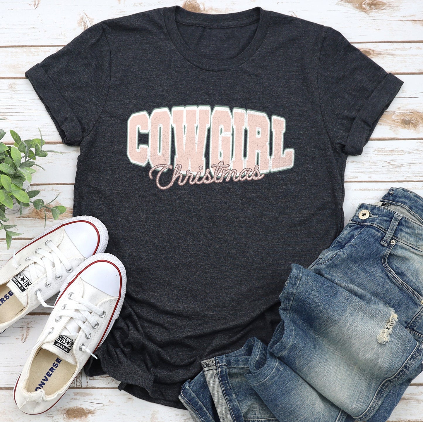 Cowgirl Christmas, Retro, Cute, College Text Super Soft Tees
