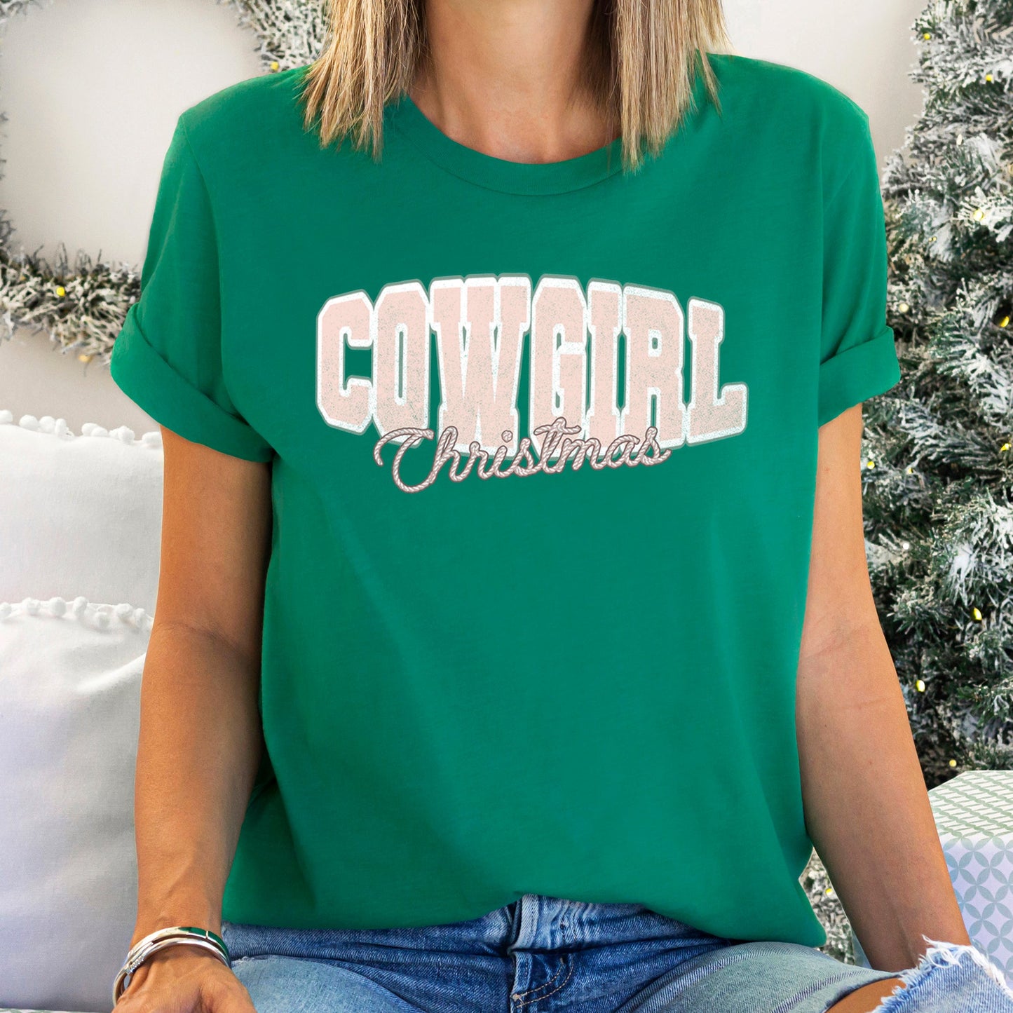 Cowgirl Christmas, Retro, Cute, College Text Super Soft Tees