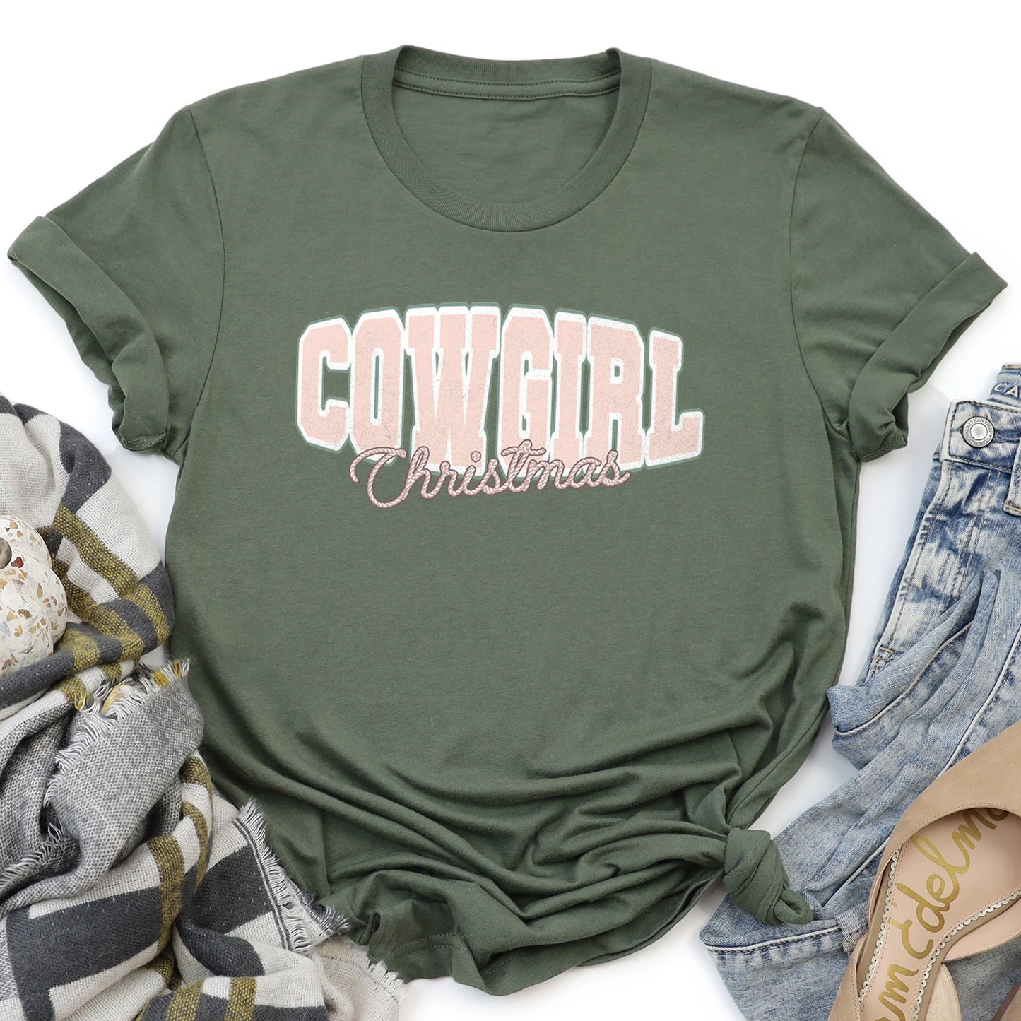 Cowgirl Christmas, Retro, Cute, College Text Super Soft Tees