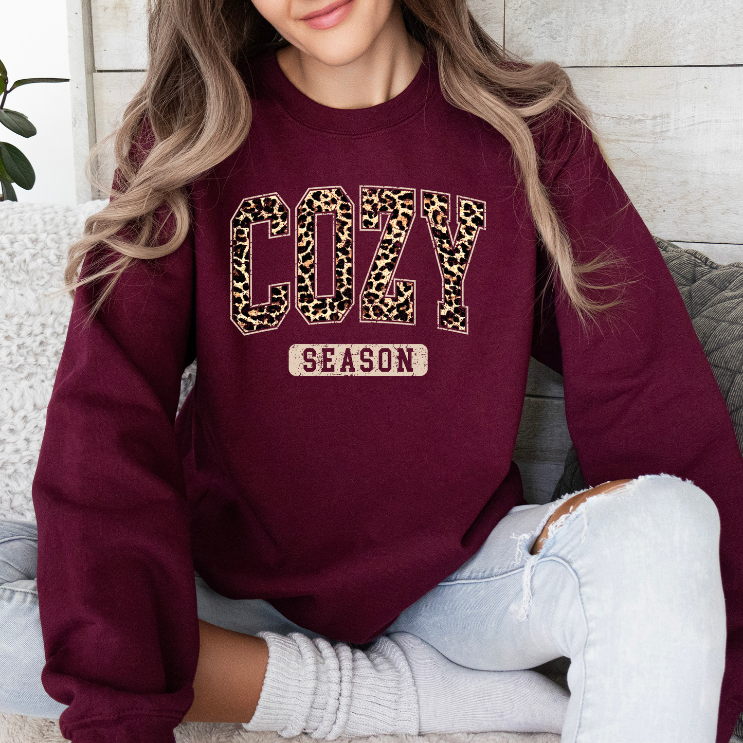 Cozy Season, Leopard Print, Halloween, Autumn, Fall Sweatshirt