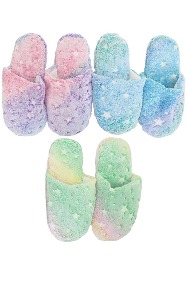Cloud-Like Comfort: Itty Bitty Stars Pastel Tie-Dye Fuzzy Sherpa Slippers