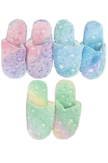 Cloud-Like Comfort: Itty Bitty Stars Pastel Tie-Dye Fuzzy Sherpa Slippers