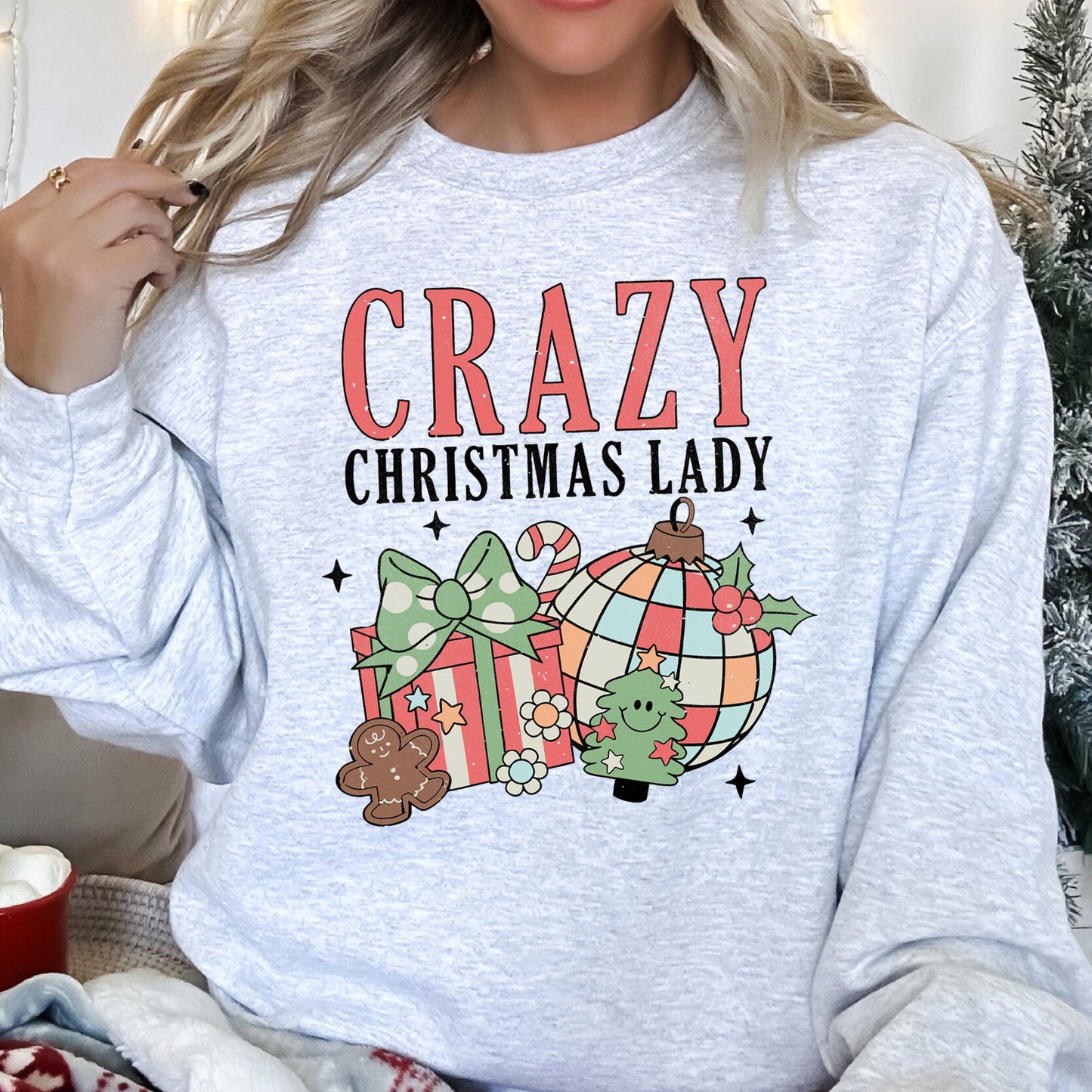 Crazy Christmas Lady Retro Sweatshirt