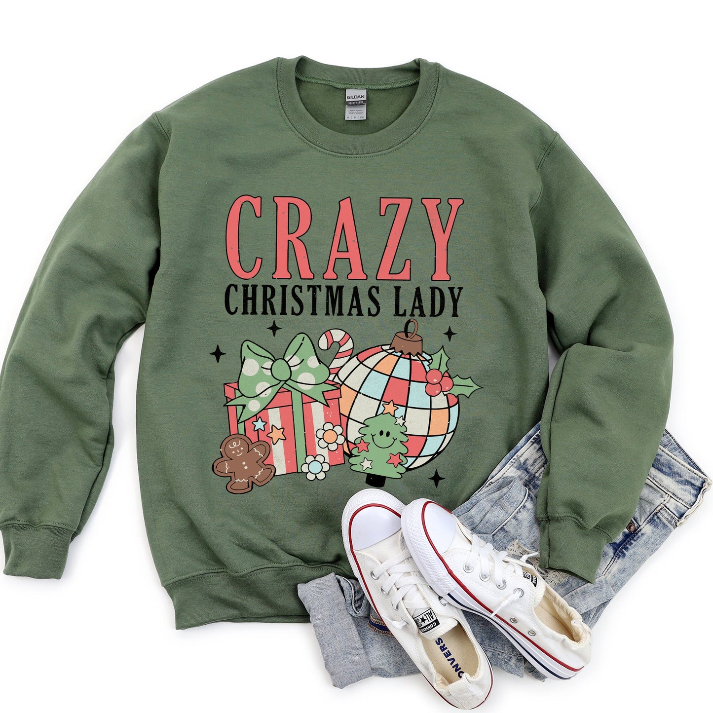 Crazy Christmas Lady Retro Sweatshirt