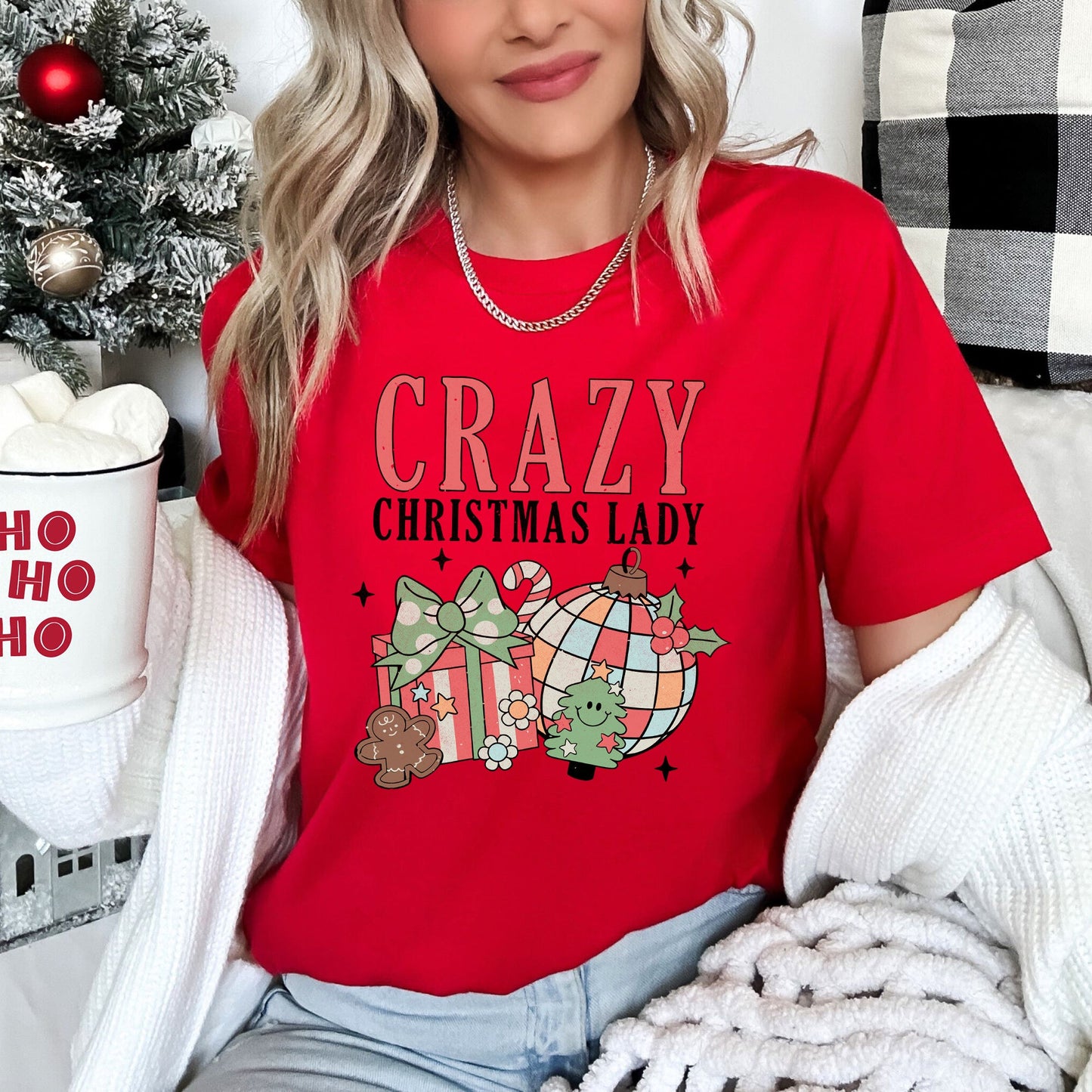Crazy Christmas Lady, Retro, Santa Super Soft Tees