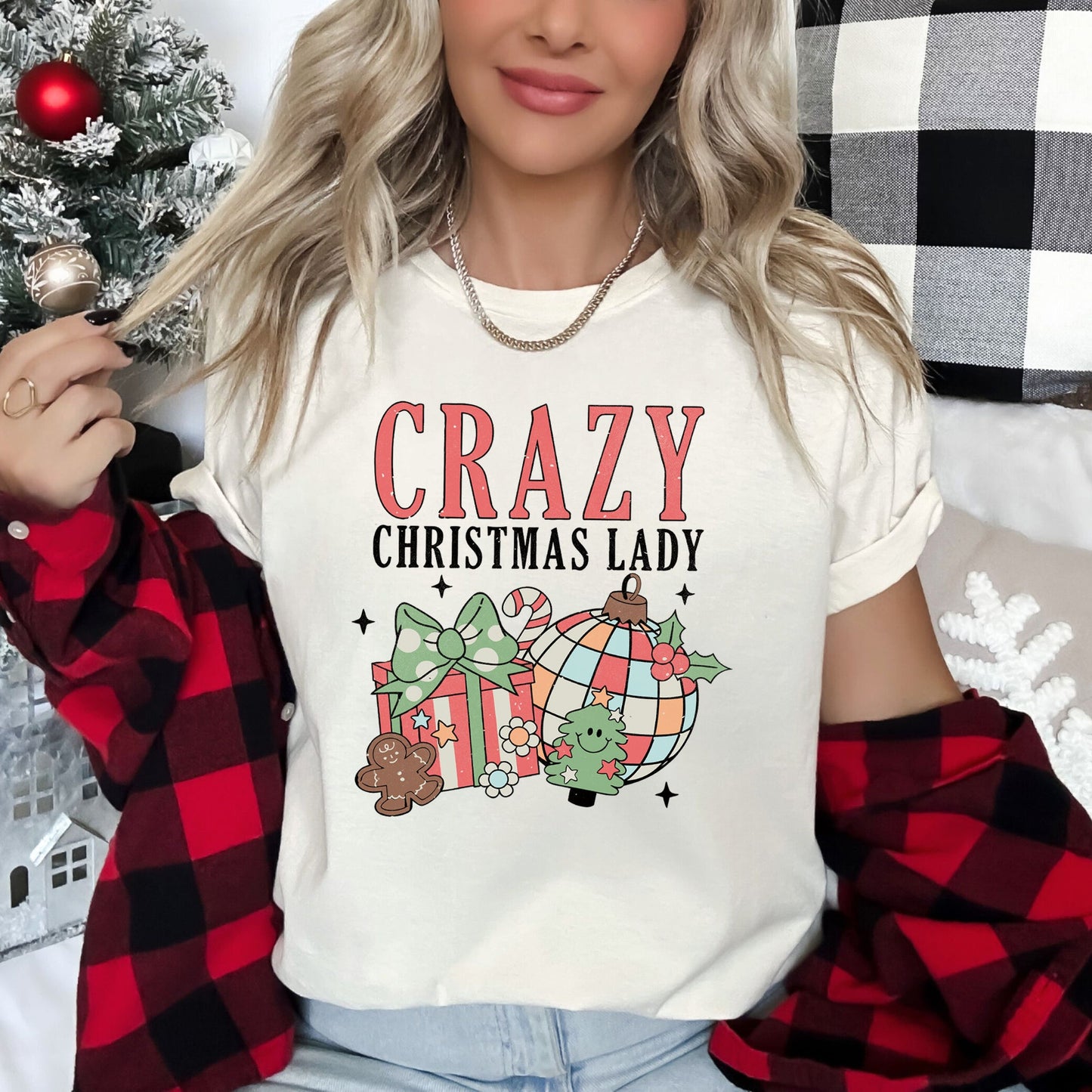 Crazy Christmas Lady, Retro, Santa Super Soft Tees