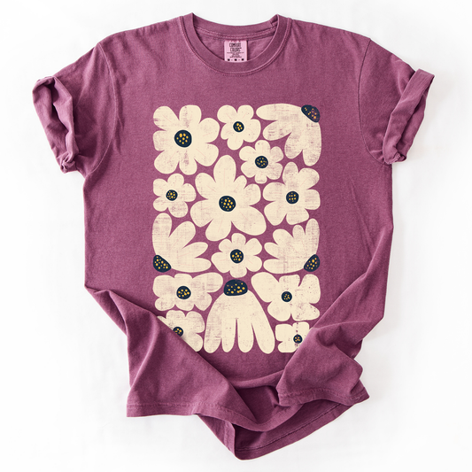 Cream Daisy Allover Floral, Vintage Boho, Nature, Comfort Colors T-Shirt