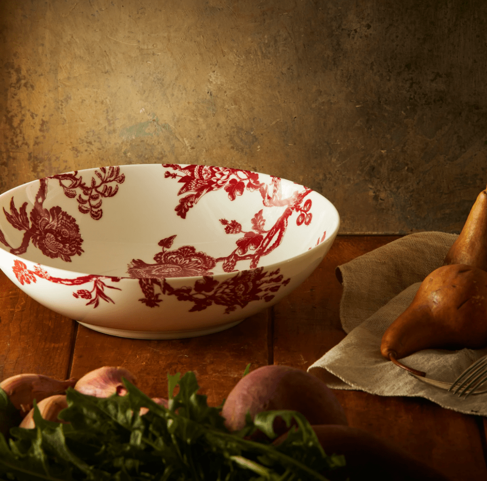 Arcadia Crimson Red Porcelain Dinnerware – Premium Floral Coastal Tableware