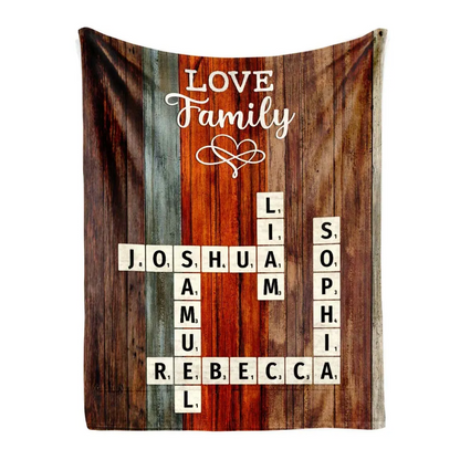 Created In A Moment, Treasured Forever Family Crossword Art - Personalized Custom Blanket - Gift For Family Members, Mom and Dad