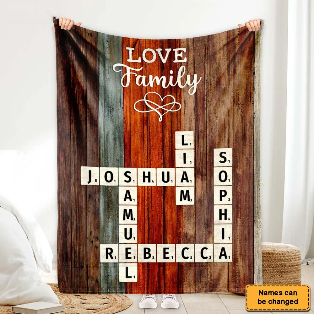 Created In A Moment, Treasured Forever Family Crossword Art - Personalized Custom Blanket - Gift For Family Members, Mom and Dad
