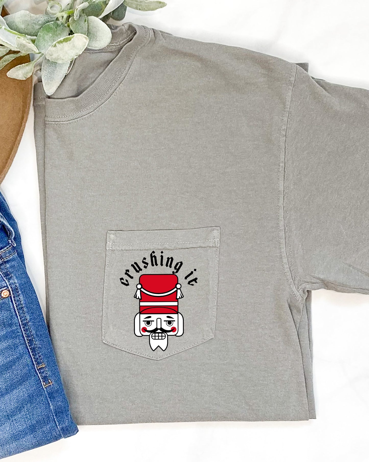 Crushing It, Nutcracker, Pocket, Christmas, Santa, Snow, Winter, Xmas Pocket Tee Comfort Colors T-Shirt