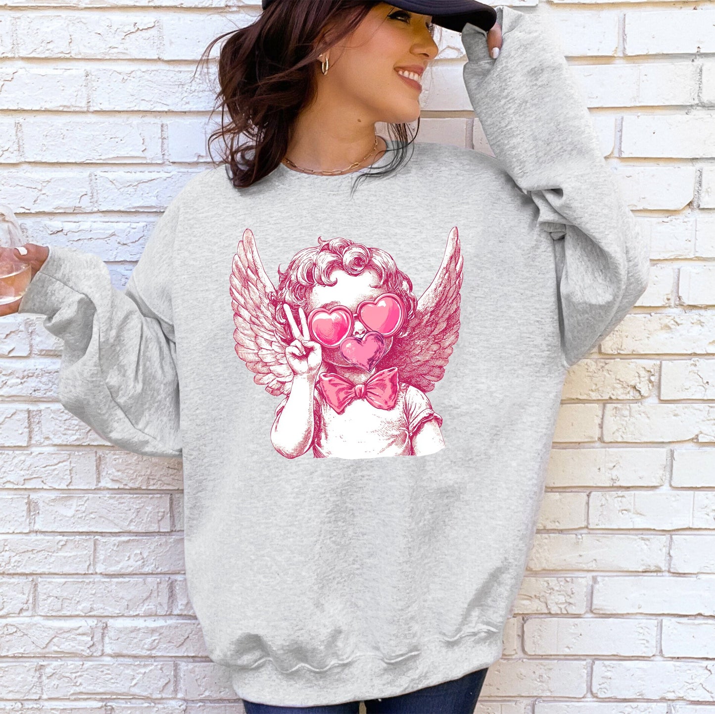 Cupid, Peace, Sunglasses, Wings, Valentine's Day, Love Sweatshirt