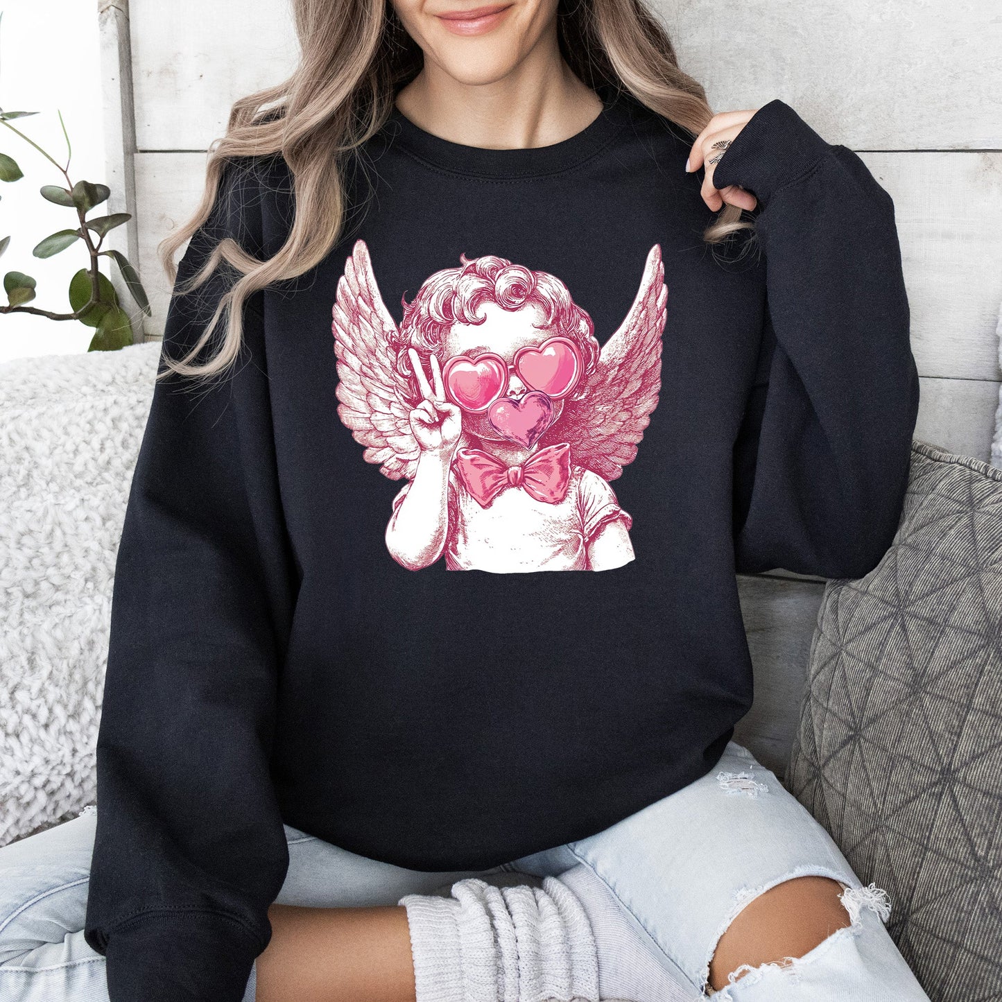 Cupid, Peace, Sunglasses, Wings, Valentine's Day, Love Sweatshirt