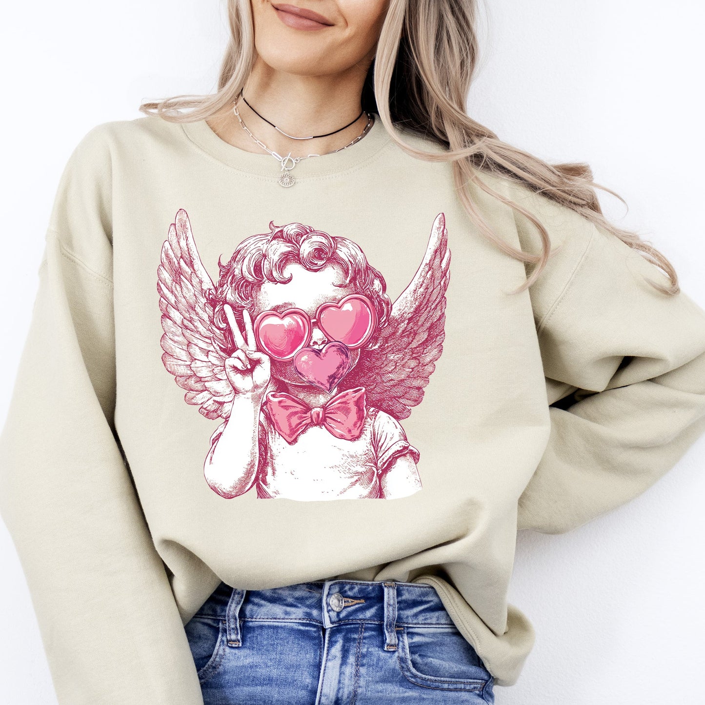 Cupid, Peace, Sunglasses, Wings, Valentine's Day, Love Sweatshirt