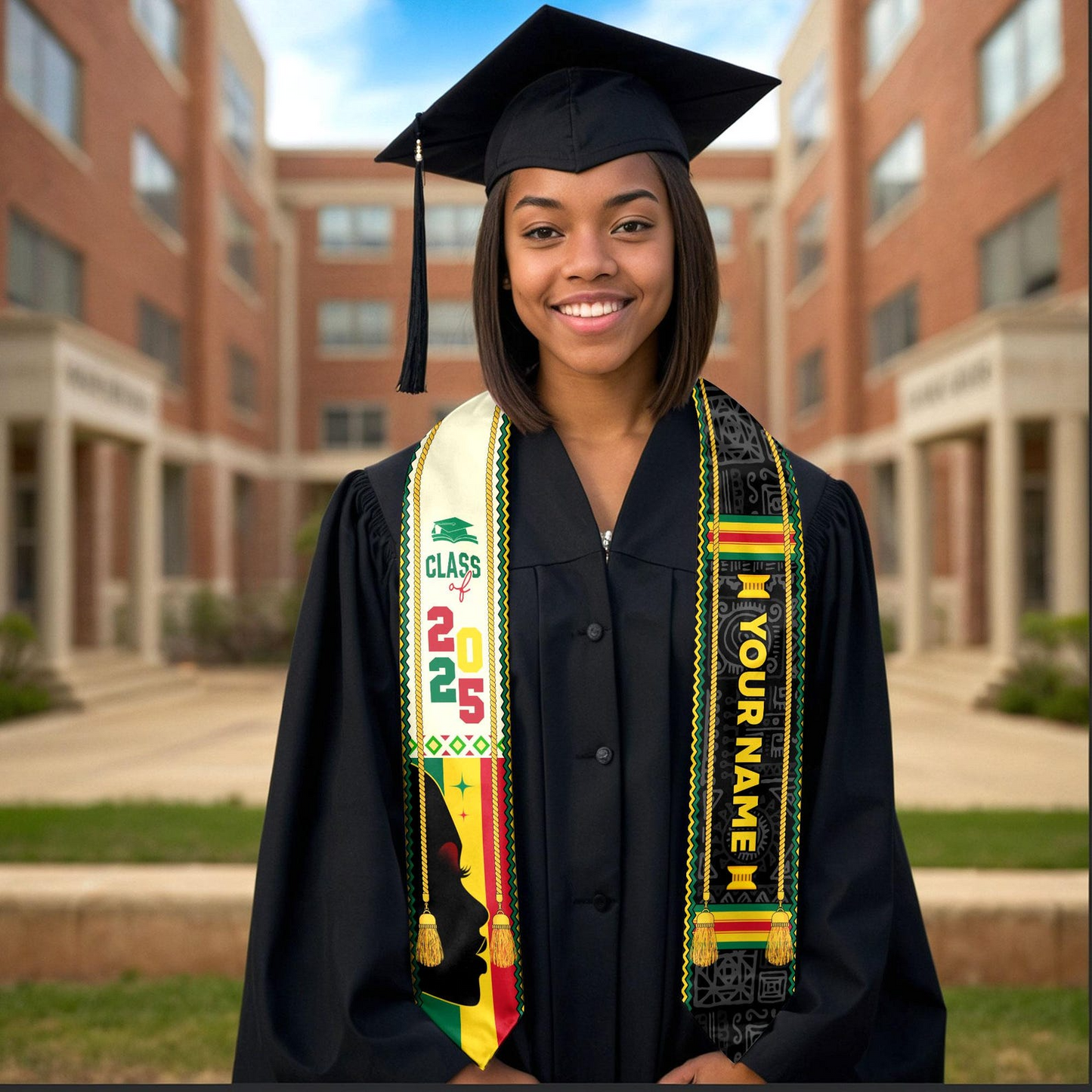 Custom African Flag Graduation Sash - Personalized Stoles Sash - African Graduation Gifts, Black History Month, Juneteenth