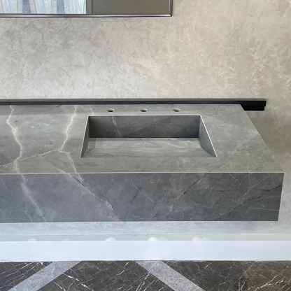 HANDCRAFTED ARMANI GREY HIGH ENGINEERED PORCELAIN DOUBLE SINK (ES-096)