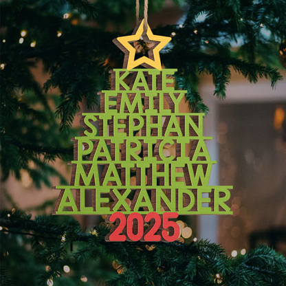 Custom Names Family Christmas Tree Ornament - Personalized Wood Ornament - Christmas Gift for Family Members