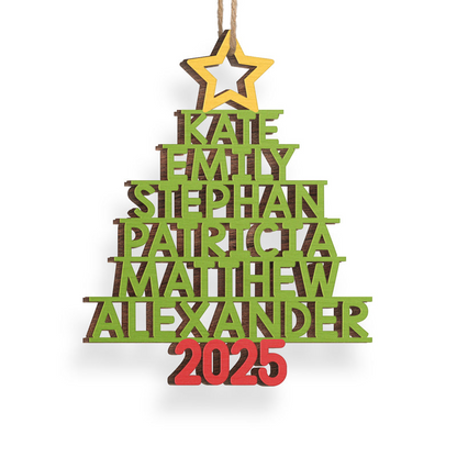 Custom Names Family Christmas Tree Ornament - Personalized Wood Ornament - Christmas Gift for Family Members