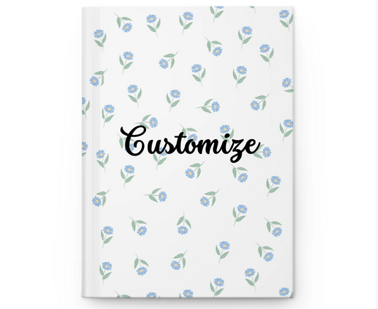 Customizable Blue Floral Hardcover Journal