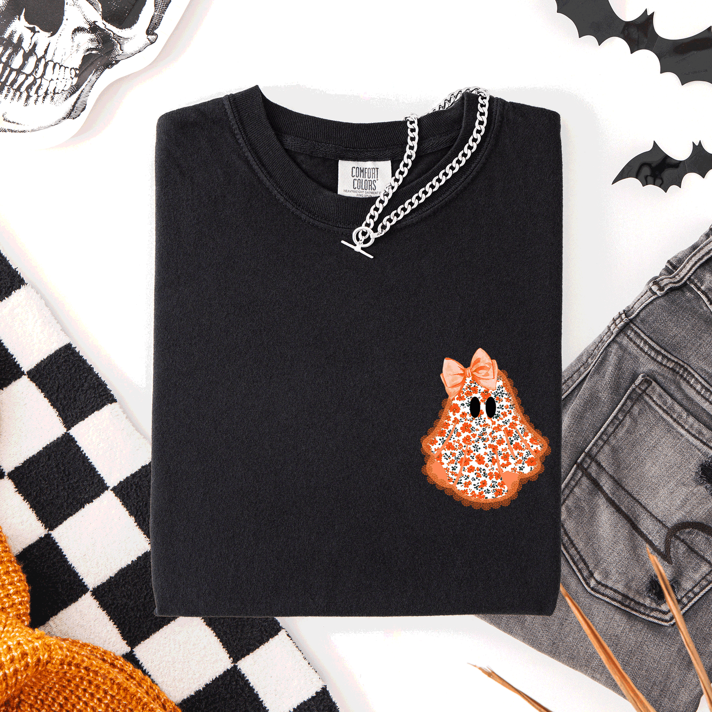 Cute Coquette, Faux Lace Ghost, Halloween, Pocket, Comfort Colors T-Shirt