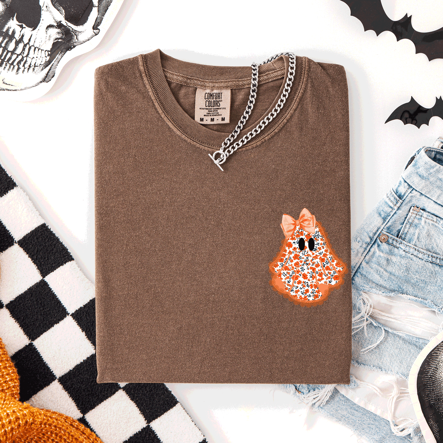 Cute Coquette, Faux Lace Ghost, Halloween, Pocket, Comfort Colors T-Shirt